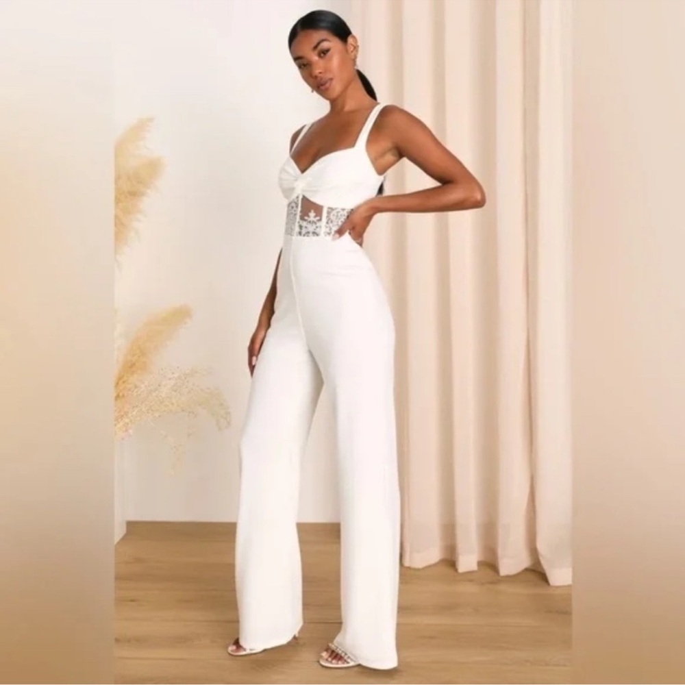 Lulu's White Lace Detail Jumpsuit